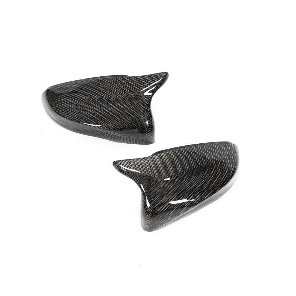 VW Golf 6 carbon fiber replacement mirror caps angled view