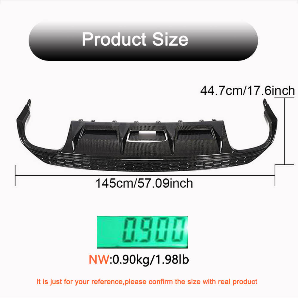 Overall size reference for the Audi A3 S Line S3 8Y carbon fiber rear diffuser