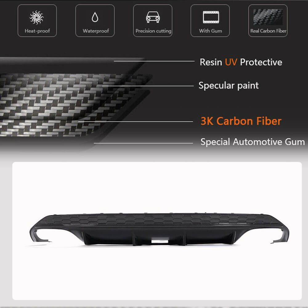 Gloss carbon fiber weave and surface finish reference for the Audi A3 S Line S3 8Y rear diffuser
