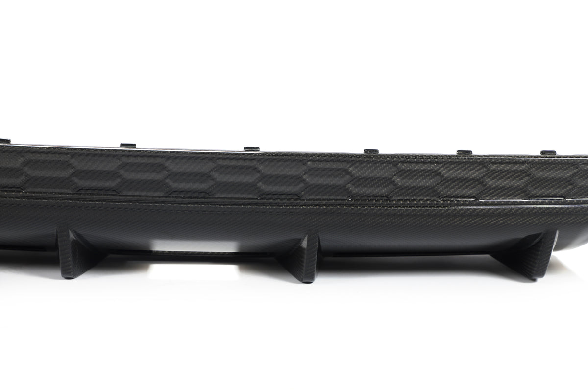 Factory-style mounting tabs on the rear of the Audi A3 S Line S3 8Y carbon fiber diffuser