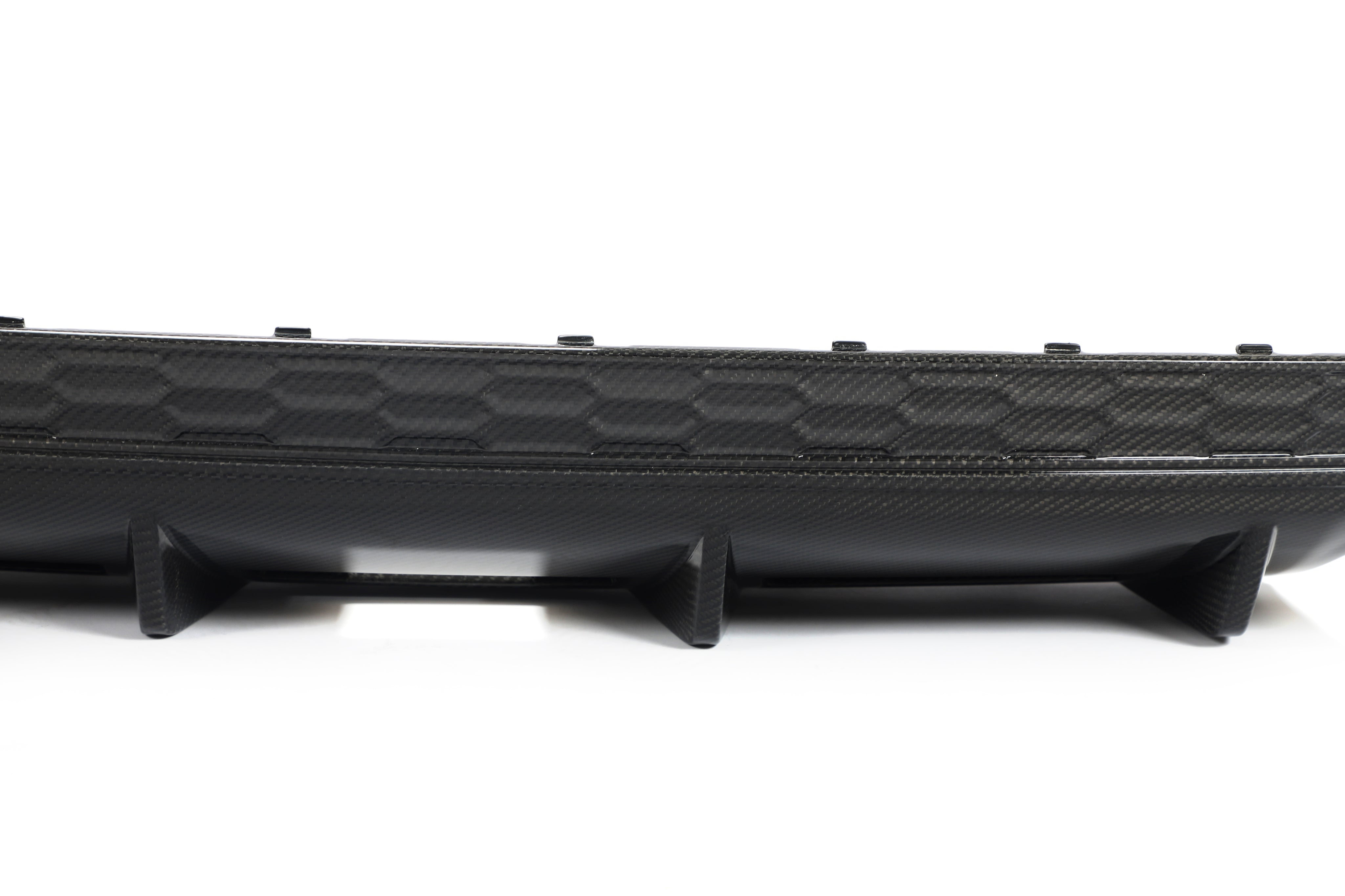 Factory-style mounting tabs on the rear of the Audi A3 S Line S3 8Y carbon fiber diffuser