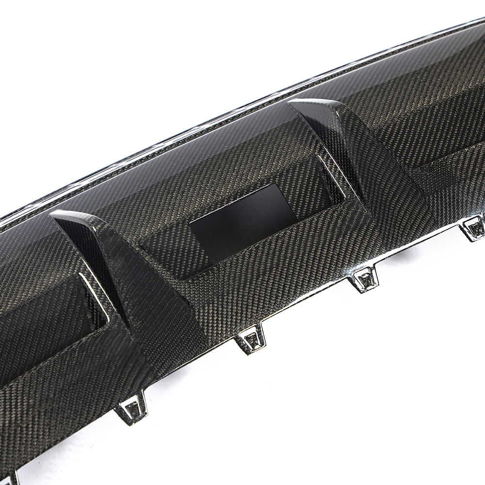 Outer vent and vertical fin detail on the Audi A3 S Line S3 8Y carbon fiber rear diffuser