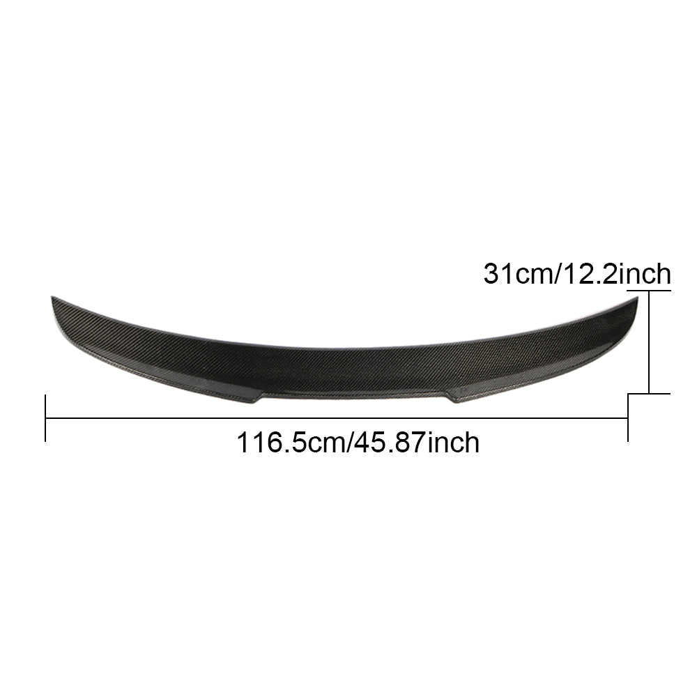 Audi A3 S3 RS3 8V trunk spoiler approximate dimensions in centimeters and inches