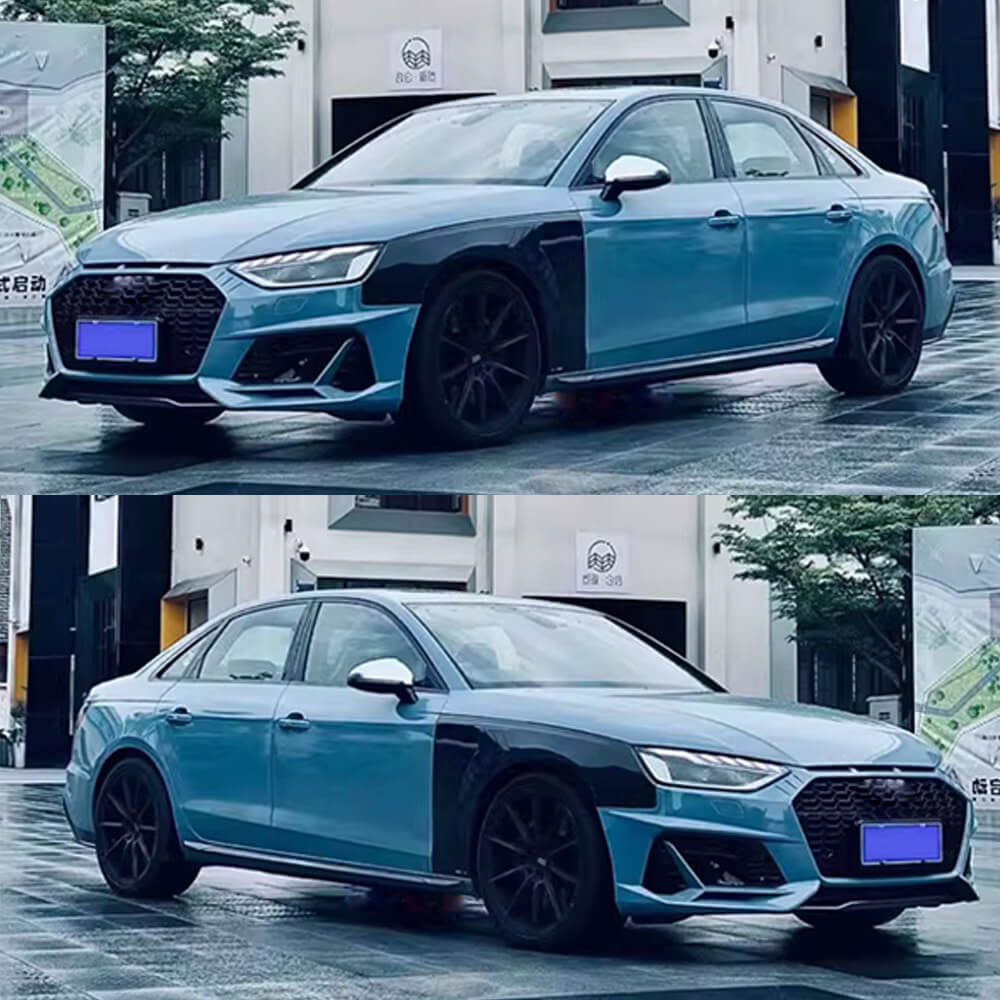 Audi A4 S4 B9.5 vented carbon fiber front fenders installed exterior view
