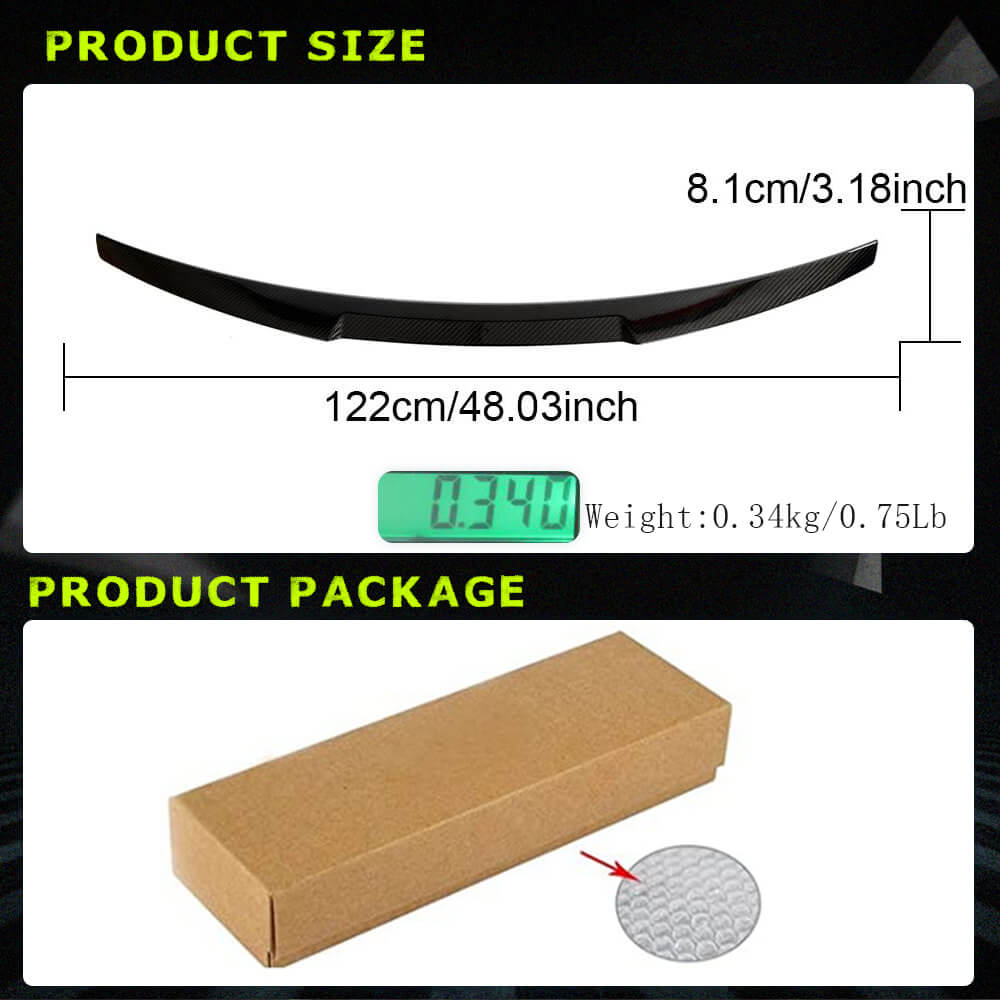 Audi A5 Sportback dry carbon trunk spoiler dimensions and package size