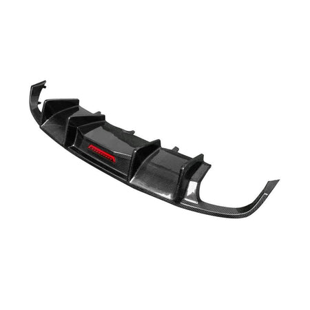 Audi A7 carbon fiber rear diffuser multi-fin shape and center light detail