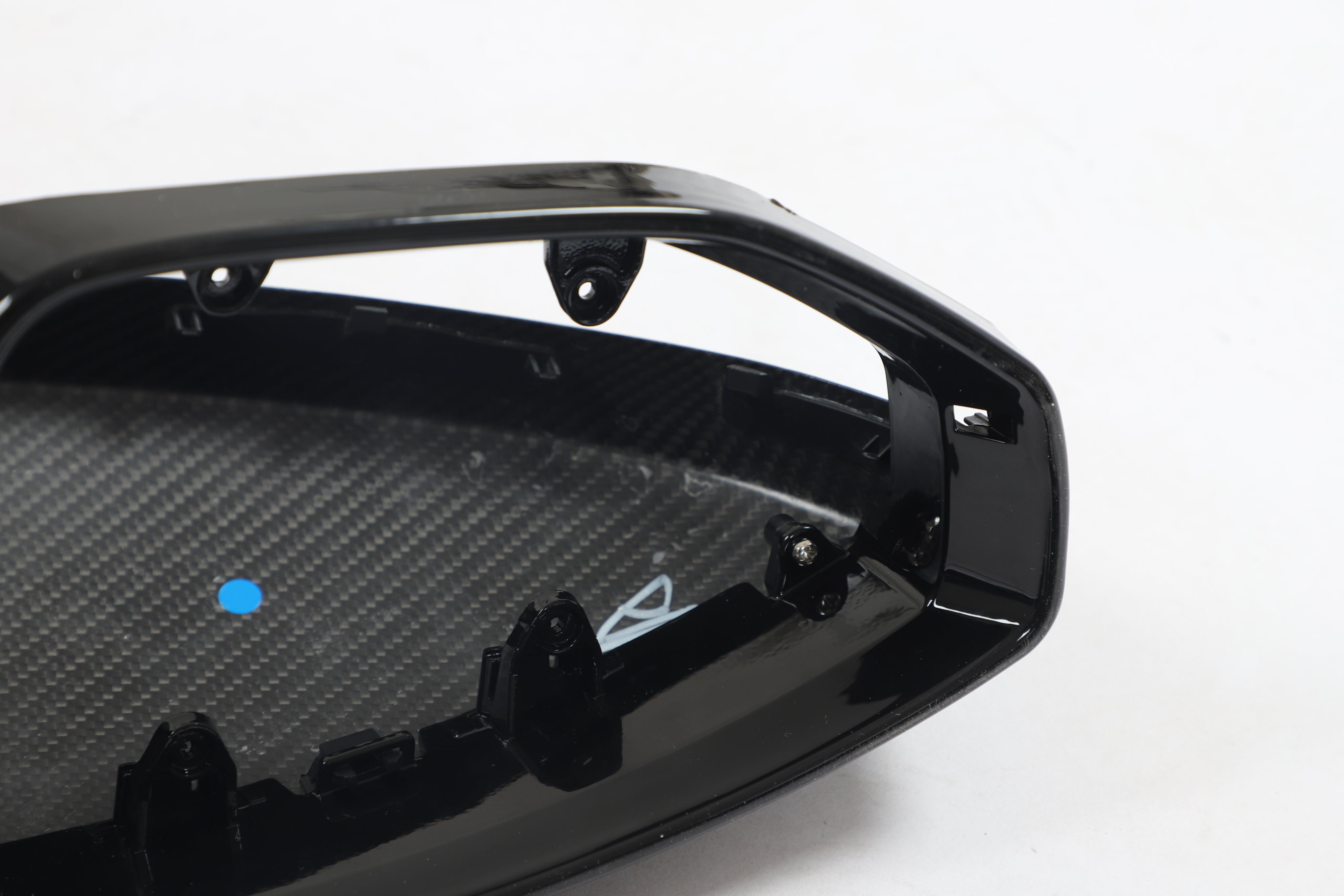Audi dry carbon replacement mirror housing cover mounting structure detail