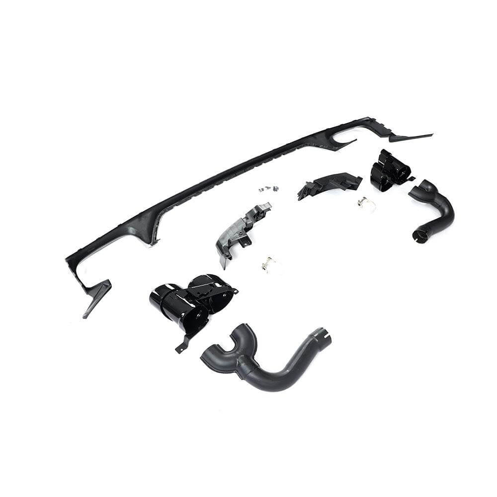 Audi Q8 SQ8 black PP rear bumper diffuser angled view