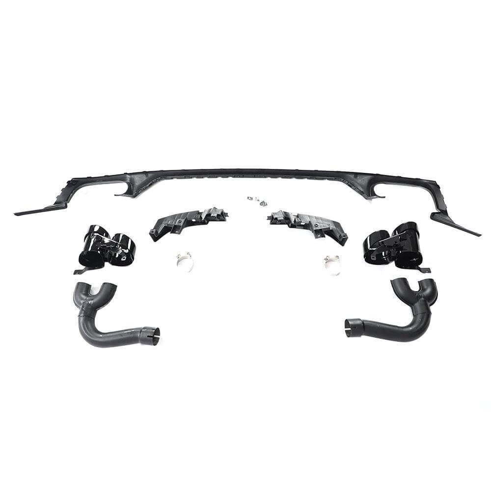Audi Q8 SQ8 rear diffuser component layout and exhaust trim pieces
