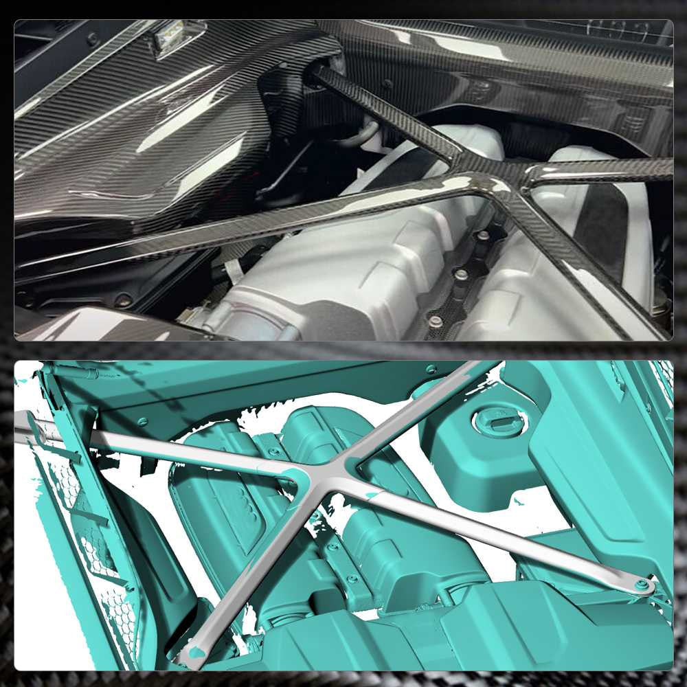 Audi R8 engine bay X-brace fitment and mounting position comparison