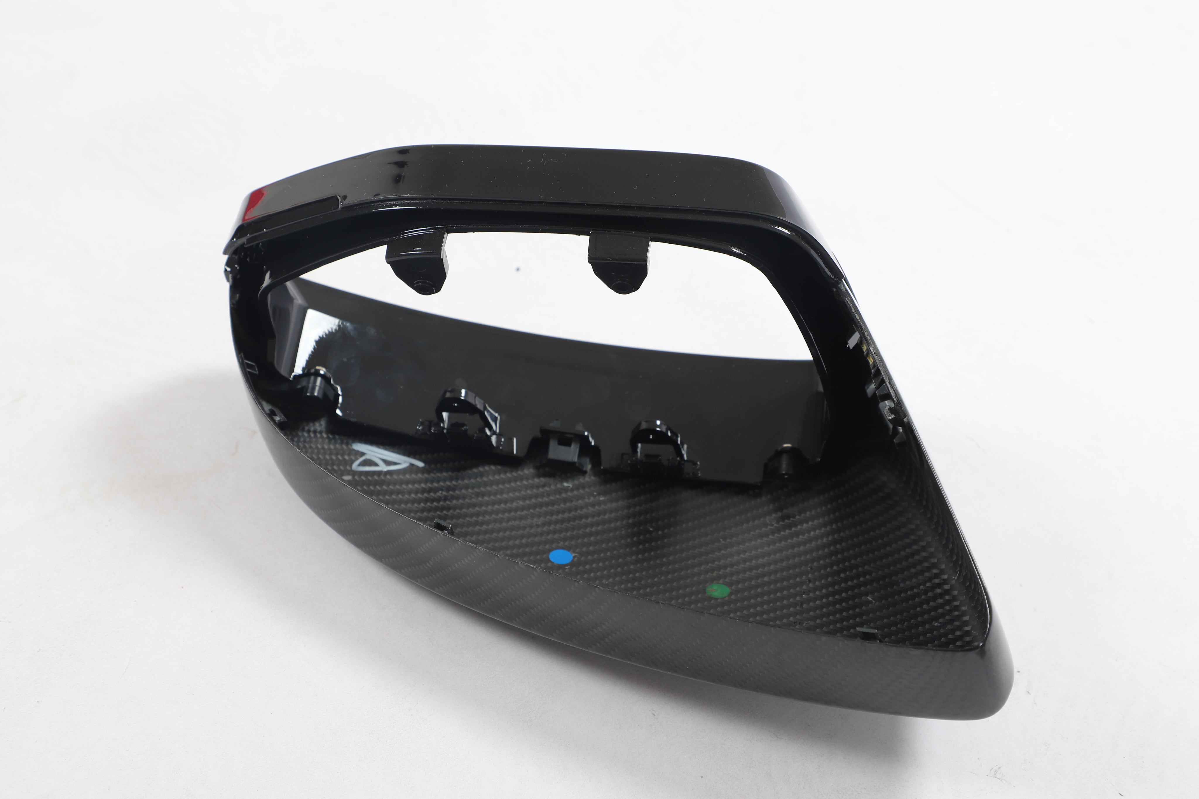 Audi replacement mirror cover ABS base and inner mounting structure detail