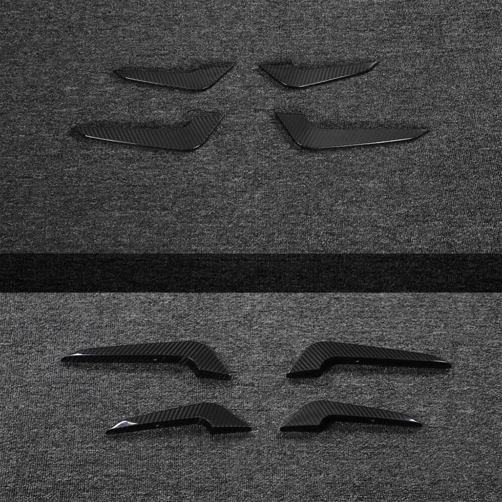 Audi RS3 8Y four-piece dry carbon front bumper canard set shown in protective packaging