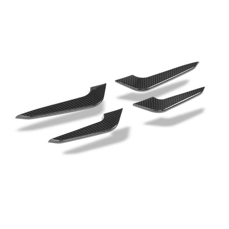 Angled product view of Audi RS3 8Y four-piece dry carbon front bumper canards