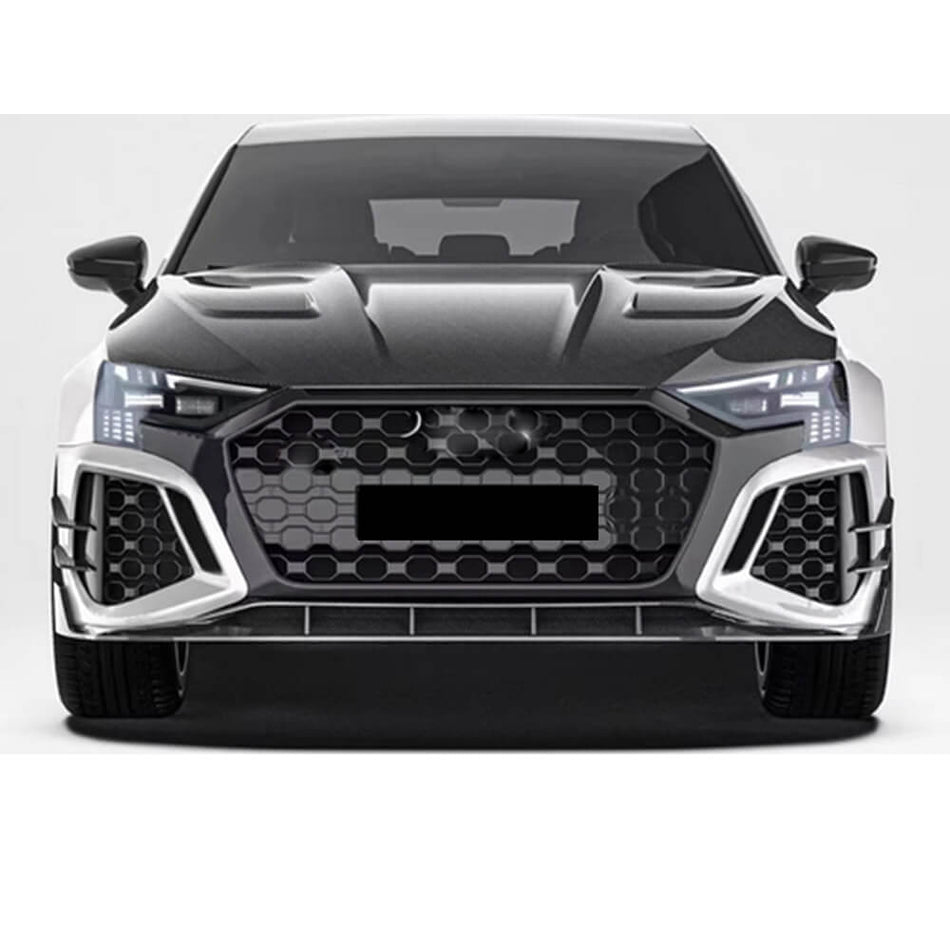 Audi RS3 8Y front bumper fitment reference for the dry carbon canard set