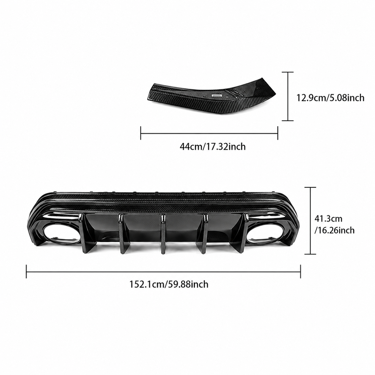 Audi RS3 8Y.5 rear diffuser approximate product dimensions