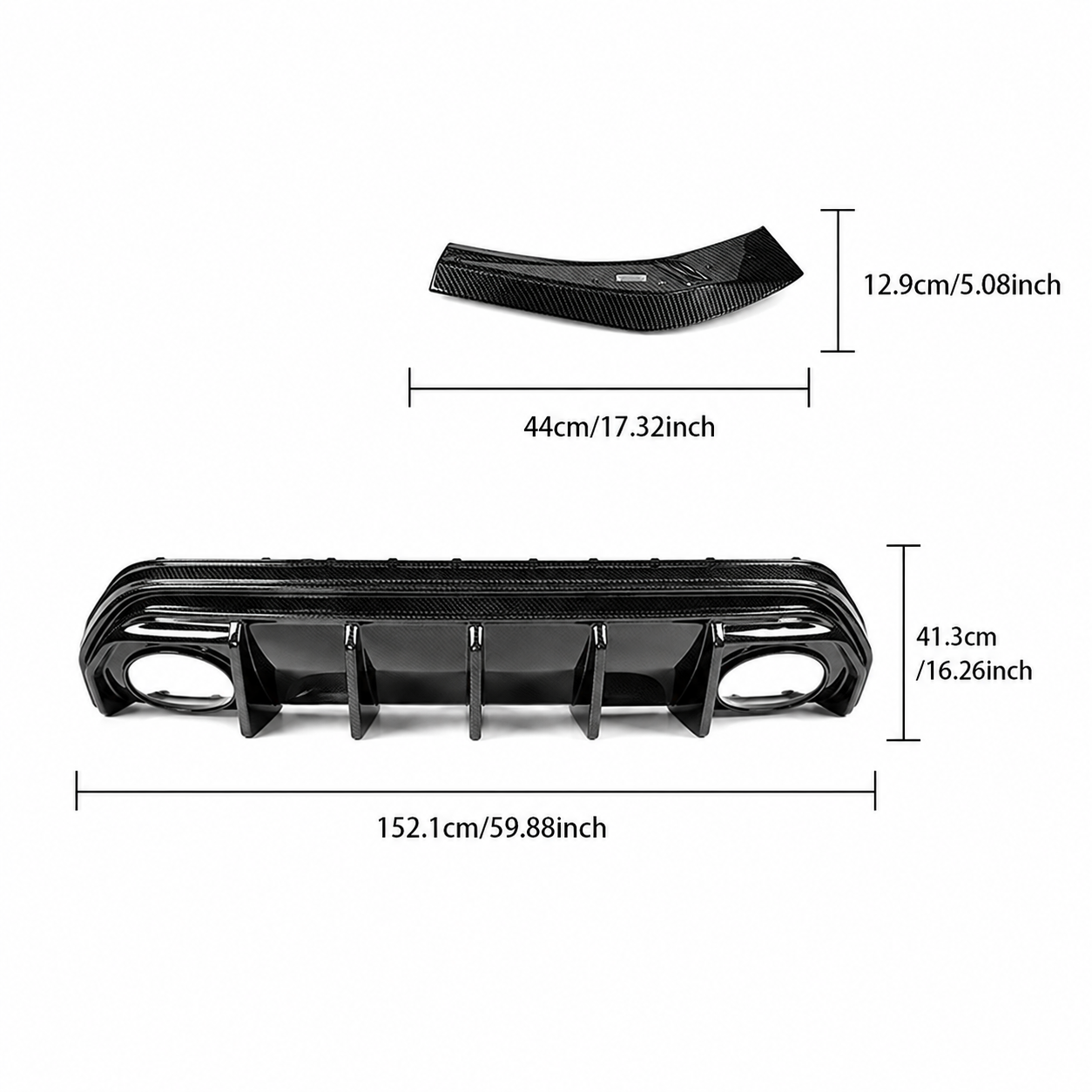 Audi RS3 8Y.5 rear diffuser approximate product dimensions