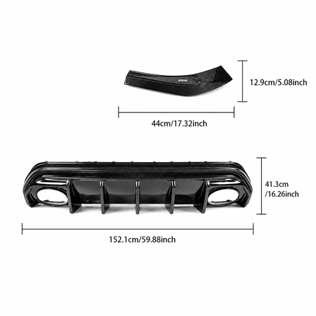 Audi RS3 8Y.5 rear diffuser approximate product dimensions