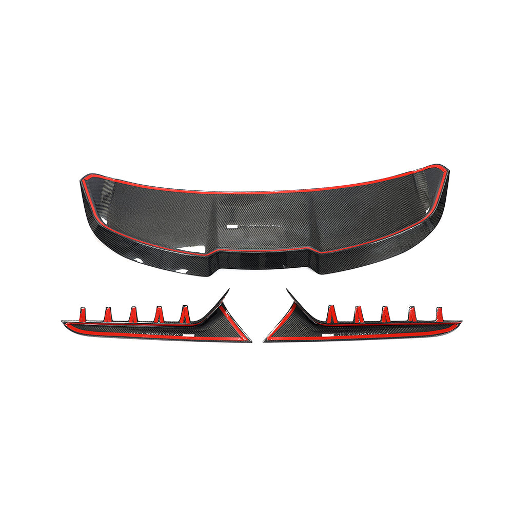 Audi RS6 C8 roof spoiler and finned rear window side extensions front view