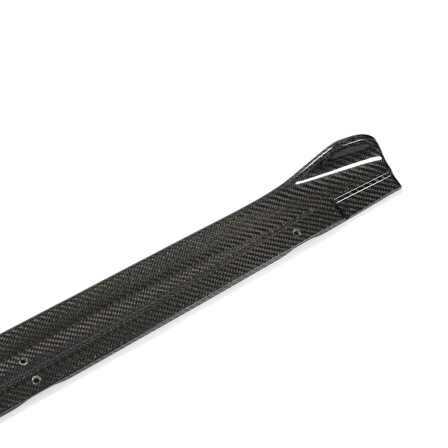 Angled end view of an Audi S3 8Y carbon fiber rocker panel extension