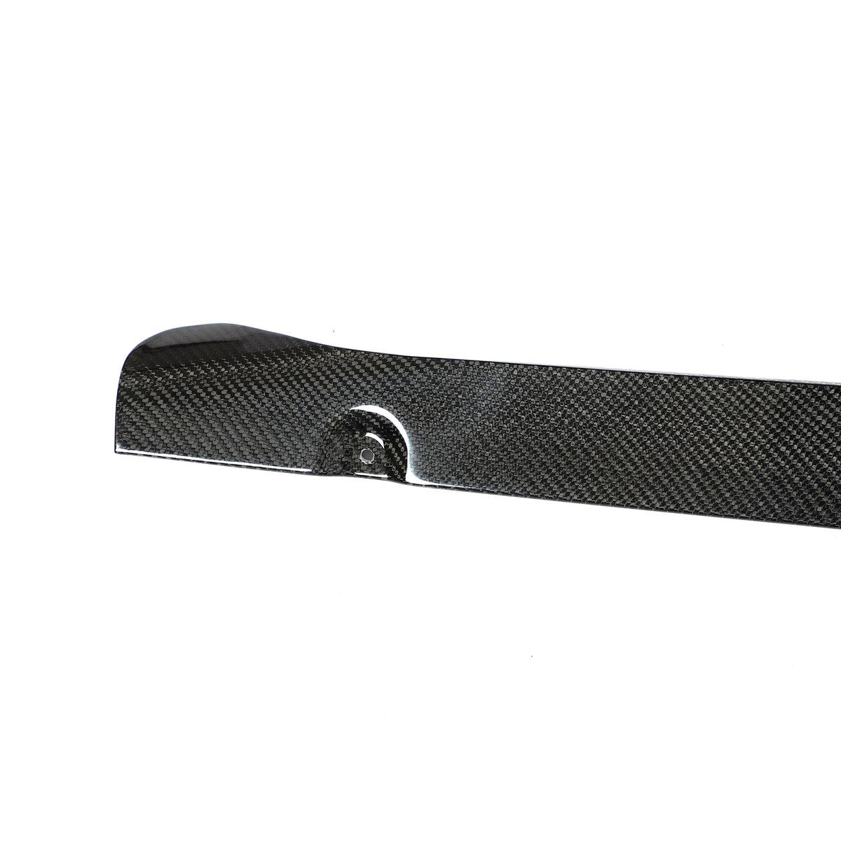 End mounting hole close-up on an Audi S3 8Y carbon fiber side skirt extension