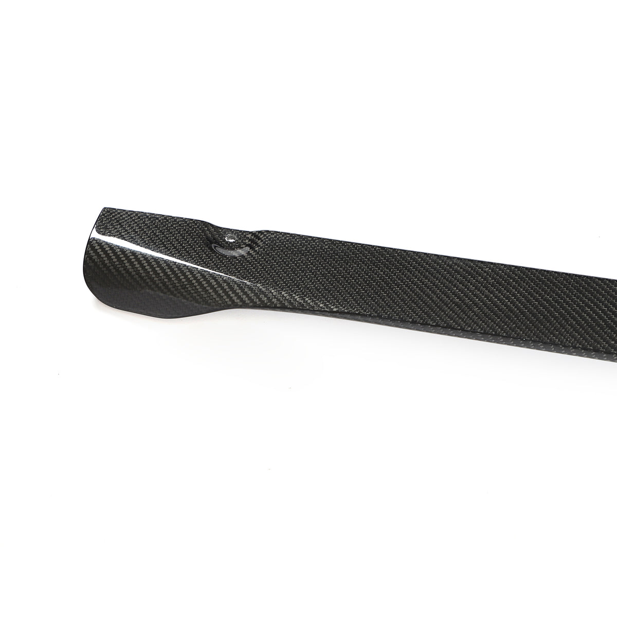 Rounded end and mounting detail of an Audi S3 8Y carbon fiber side skirt extension