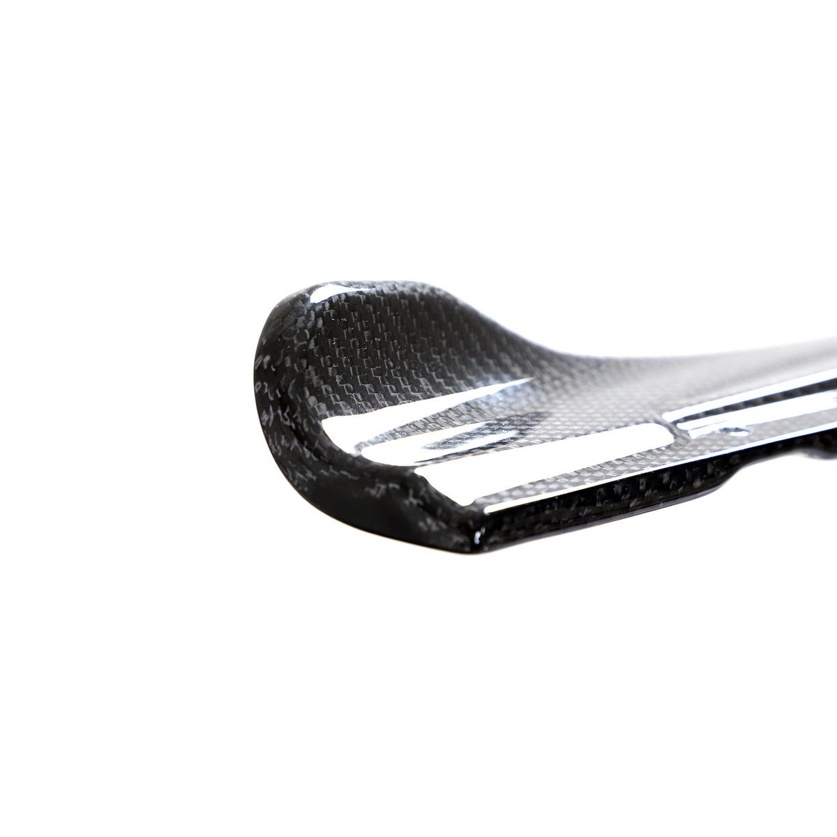 Close-up of the molded upturned end on an Audi S3 8Y side skirt extension