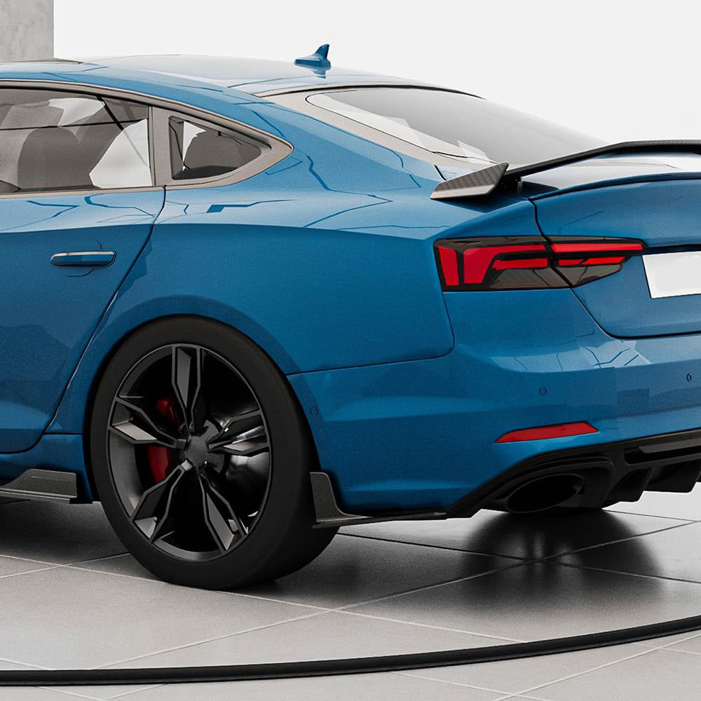 Audi S5 B9 carbon fiber rear bumper splitters installed rear view