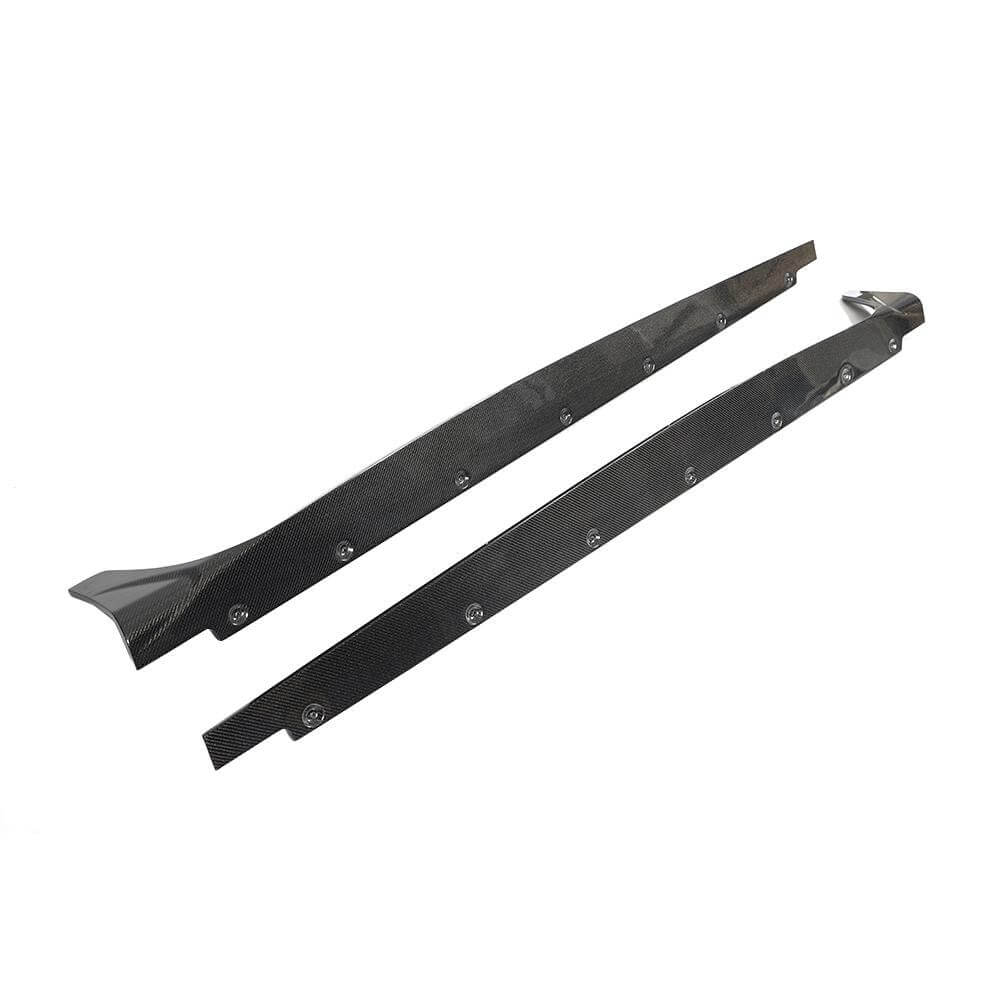 Audi S5 carbon fiber side skirt extensions angled pair view