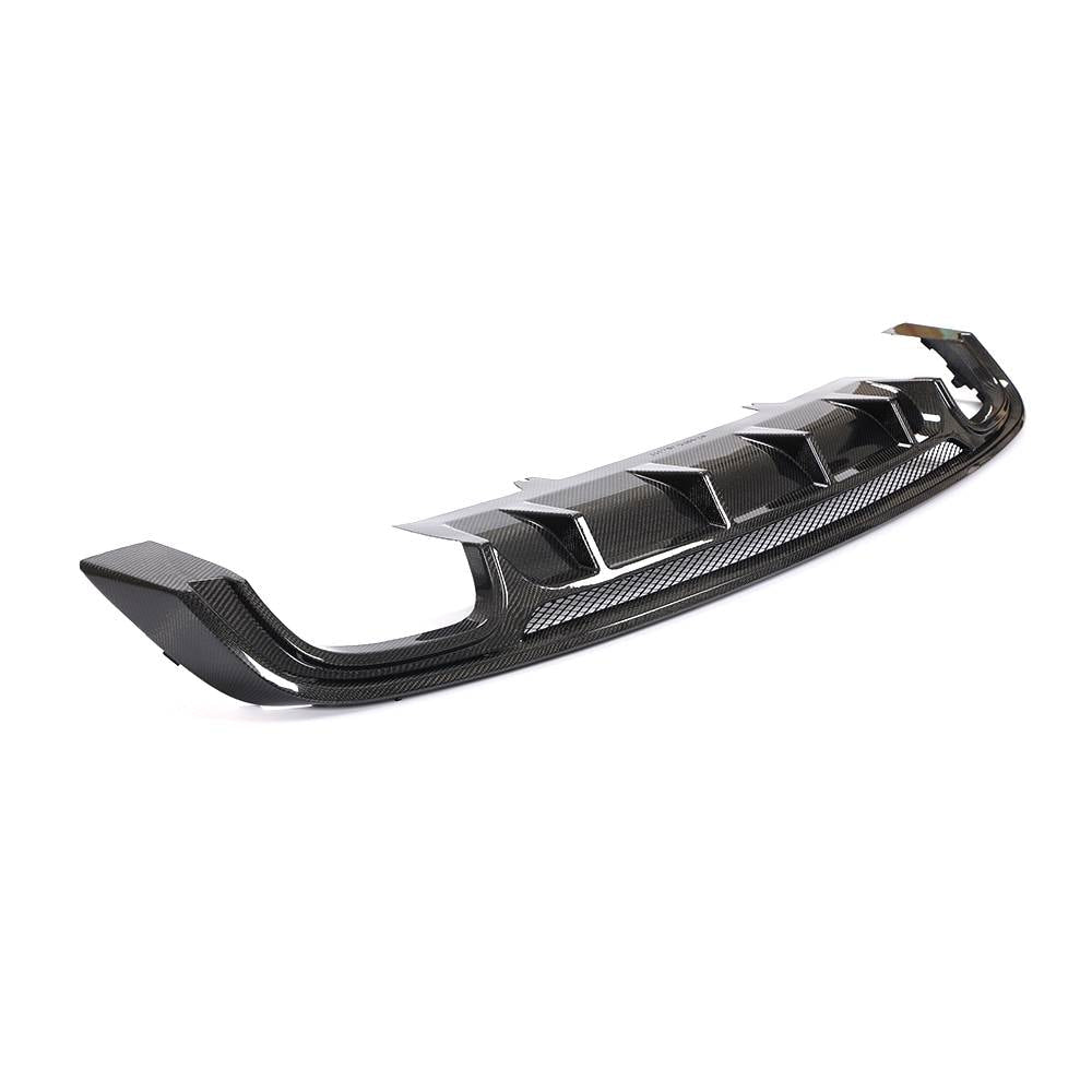 Audi S5 B9 mesh-vent carbon fiber rear diffuser angle view