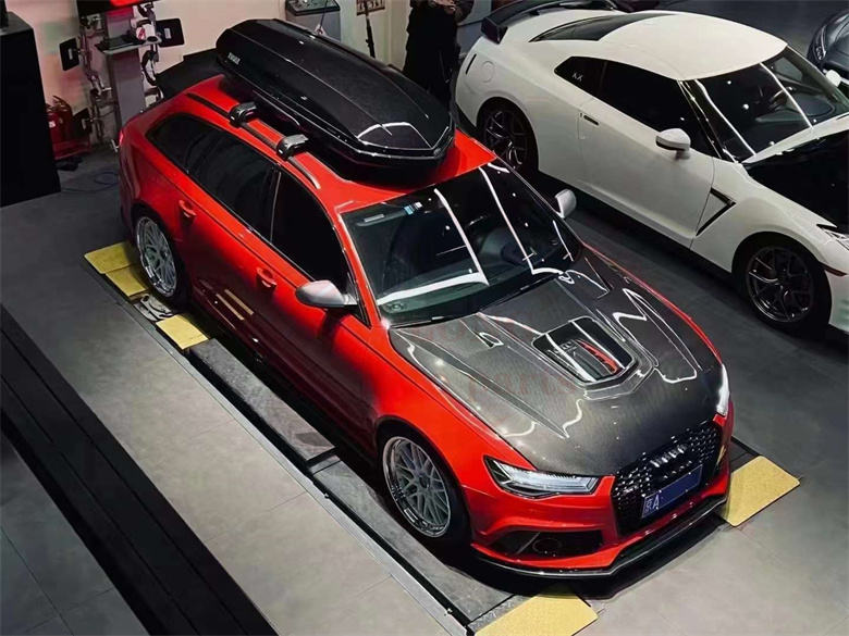 Audi S7 carbon fiber hood installed full vehicle view
