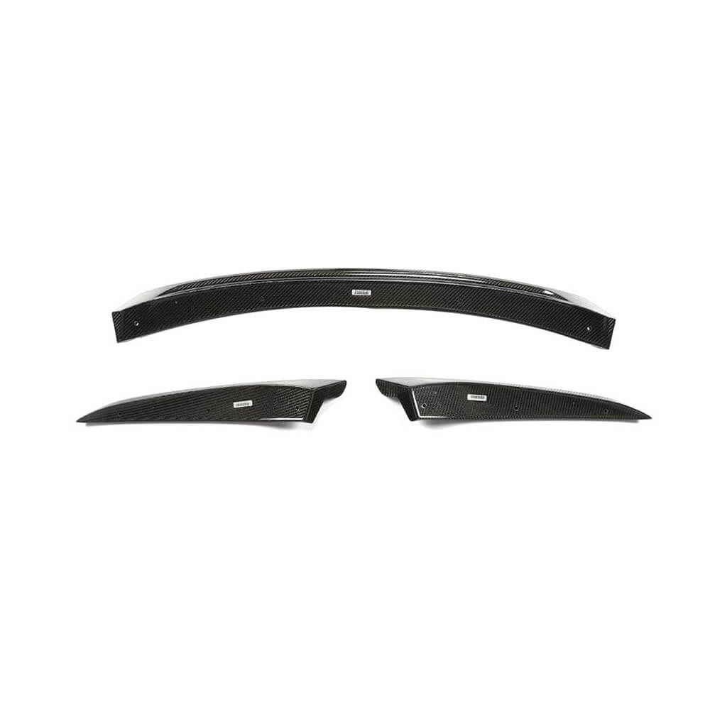 Three-piece BMW 8 Series carbon fiber front lip kit with center lip and left and right extensions