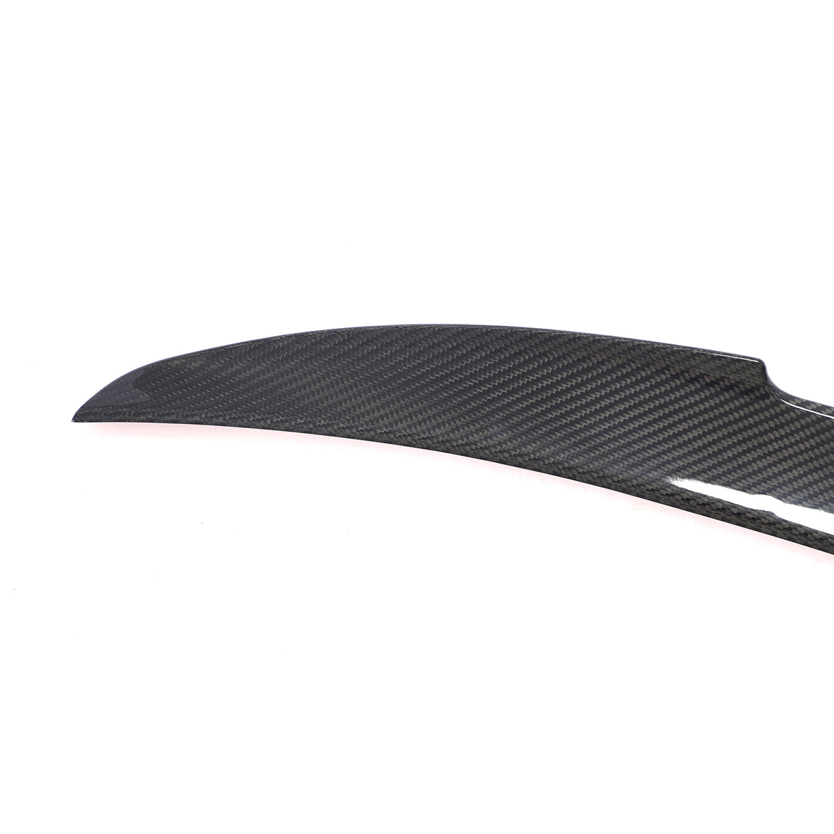 BMW 840i carbon fiber trunk spoiler end profile and weave detail