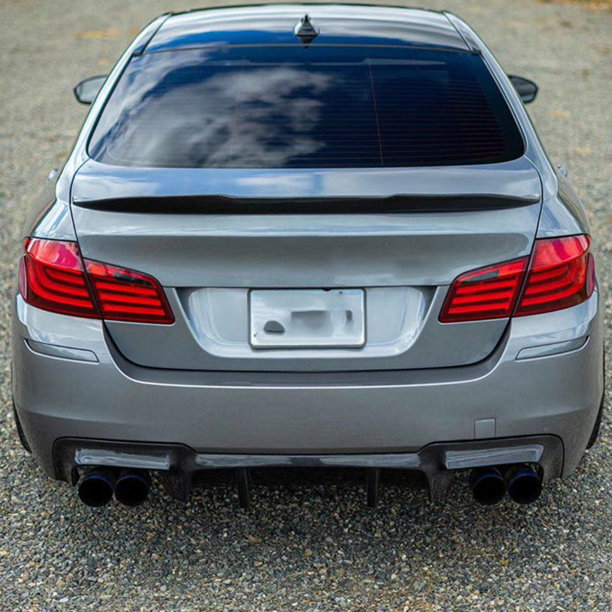 BMW F10 carbon fiber rear diffuser installed center rear view