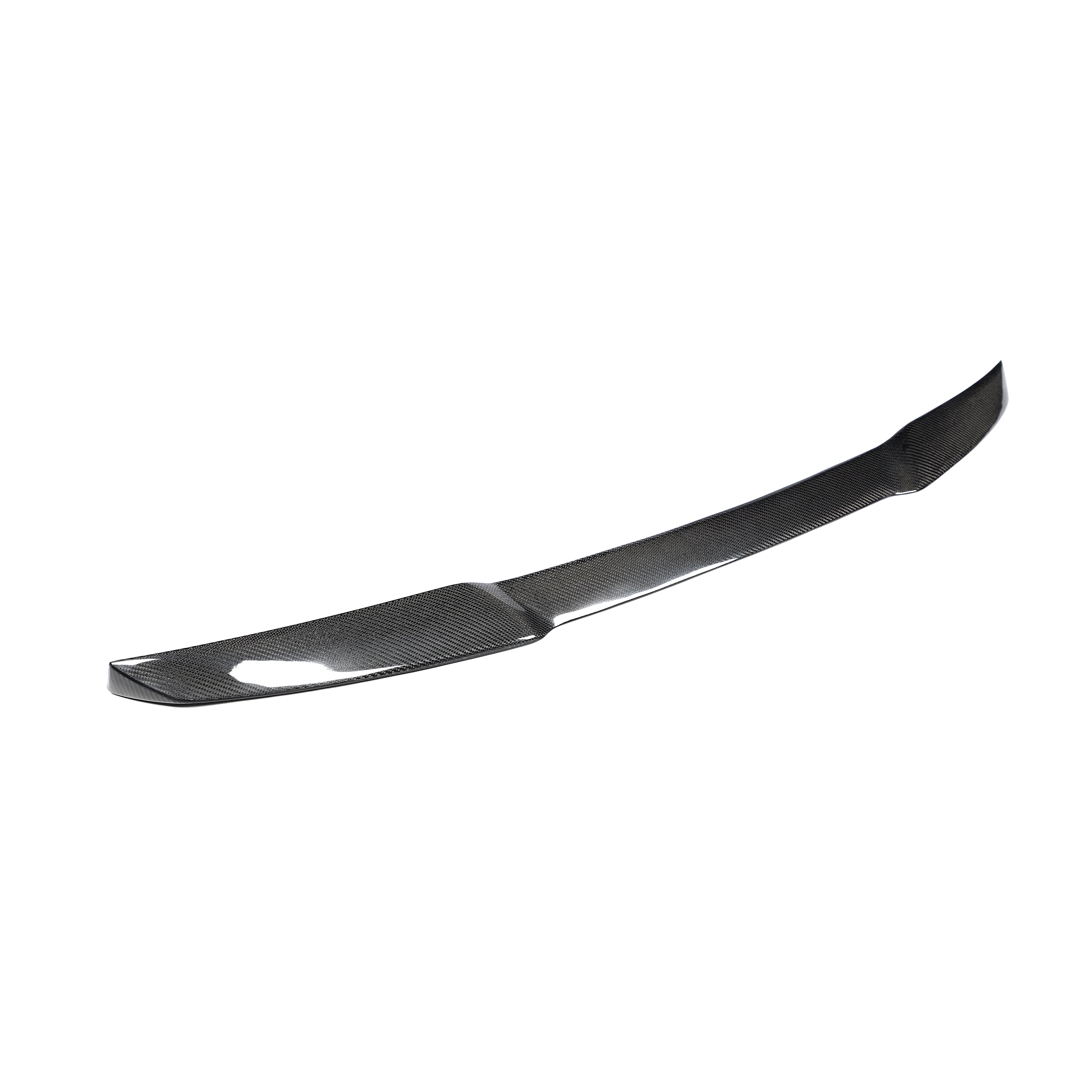 BMW F95 low-profile carbon fiber trunk spoiler angled view