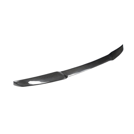 BMW F95 low-profile carbon fiber trunk spoiler angled view