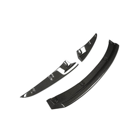 Angled product view of the BMW G14 G15 G16 M Sport 3-piece carbon fiber front lip kit