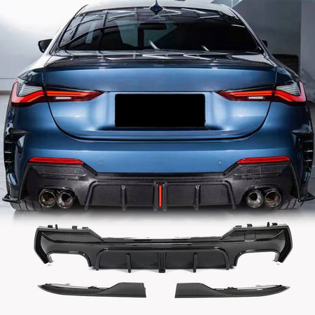 BMW G22 G23 M440i carbon fiber rear diffuser installed rear view with product kit