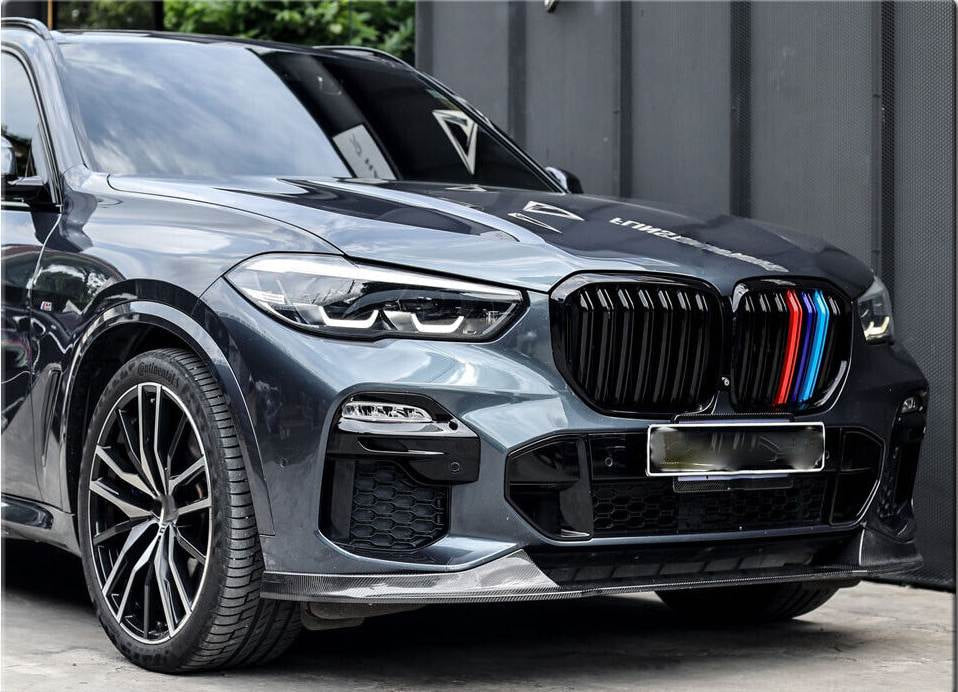 BMW X5 G05 M Sport carbon fiber front lip installed side view