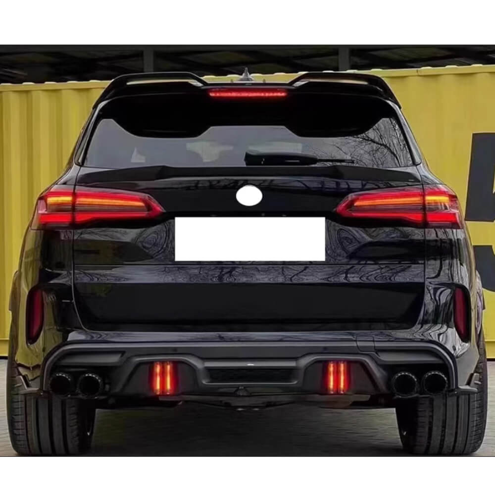 BMW X5M F95 carbon fiber rear trunk spoiler installed rear view