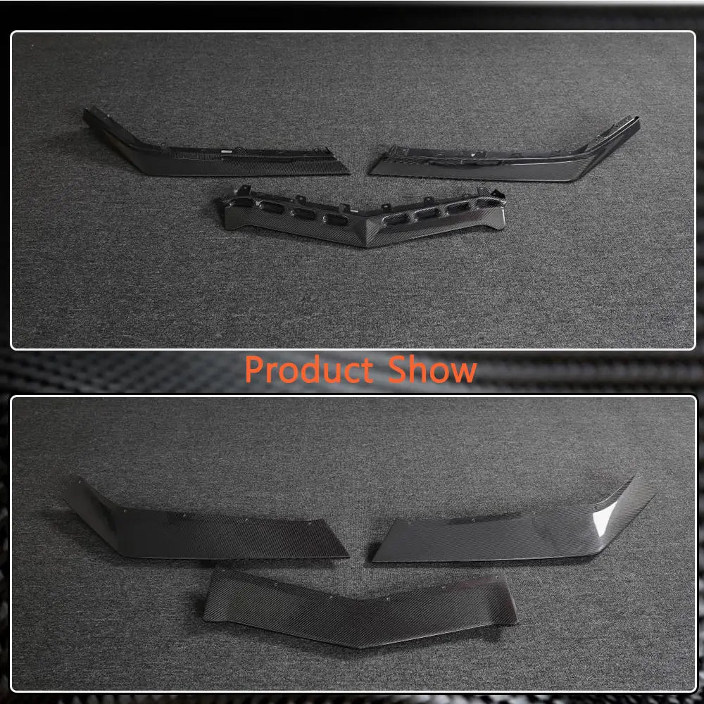 C8 Stingray carbon fiber front splitter front and underside views