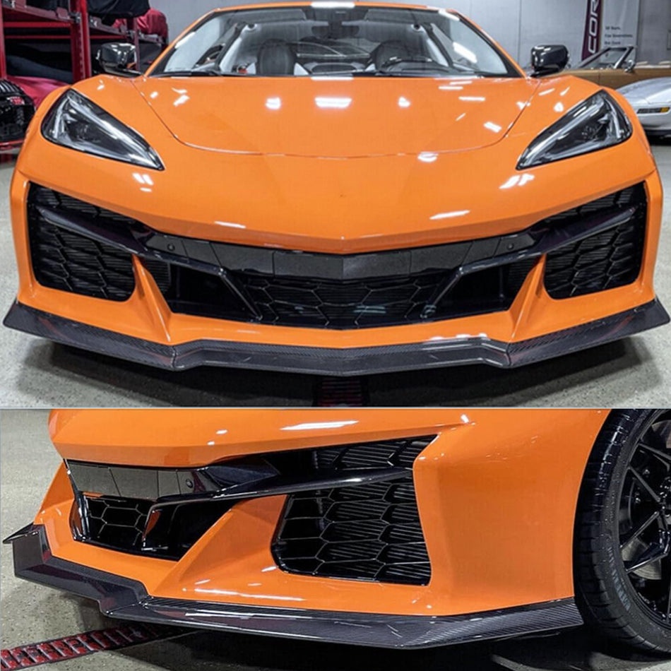 Corvette C8 Stingray Z06 style front splitter installed front view