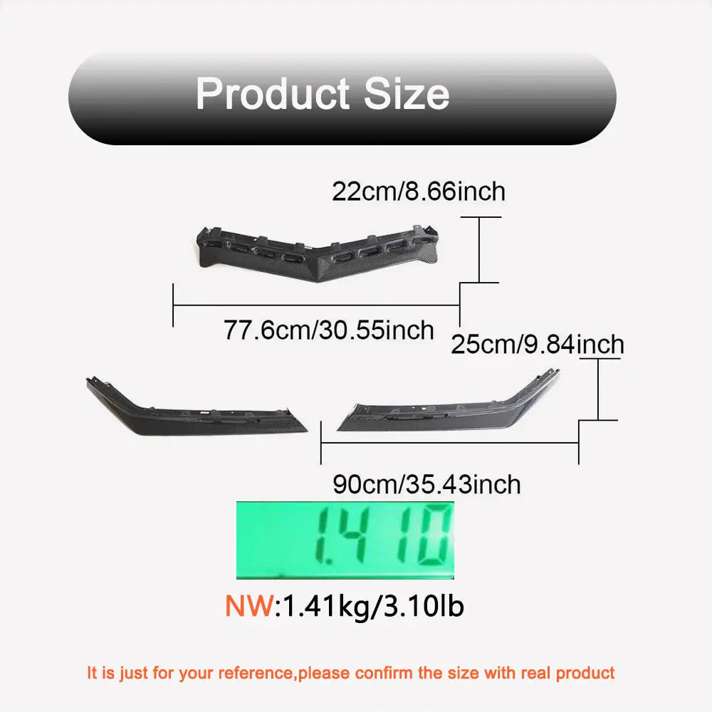 Corvette C8 Z06 style three-piece front splitter dimensions