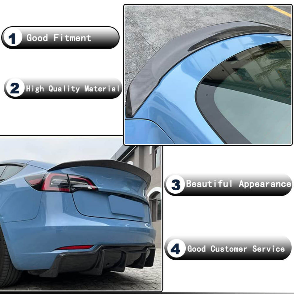 For Tesla Model Y Sport Utility 4-Door 19-23 Dry Carbon Fiber Rear Trunk Spoiler Boot Wing Lip
