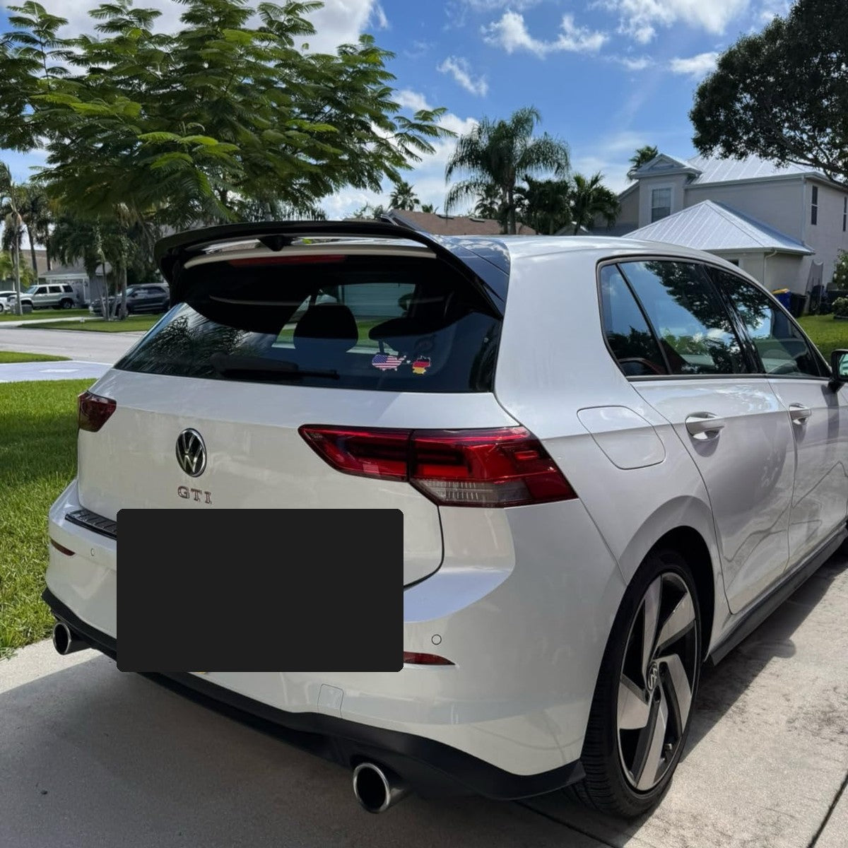 Golf MK8 GTI R ABS rear roof spoiler installed rear view