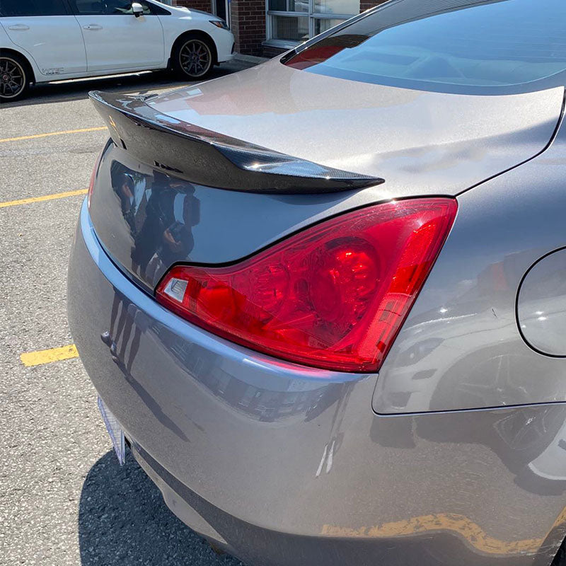Infiniti G37 Coupe rear trunk spoiler rear angle view
