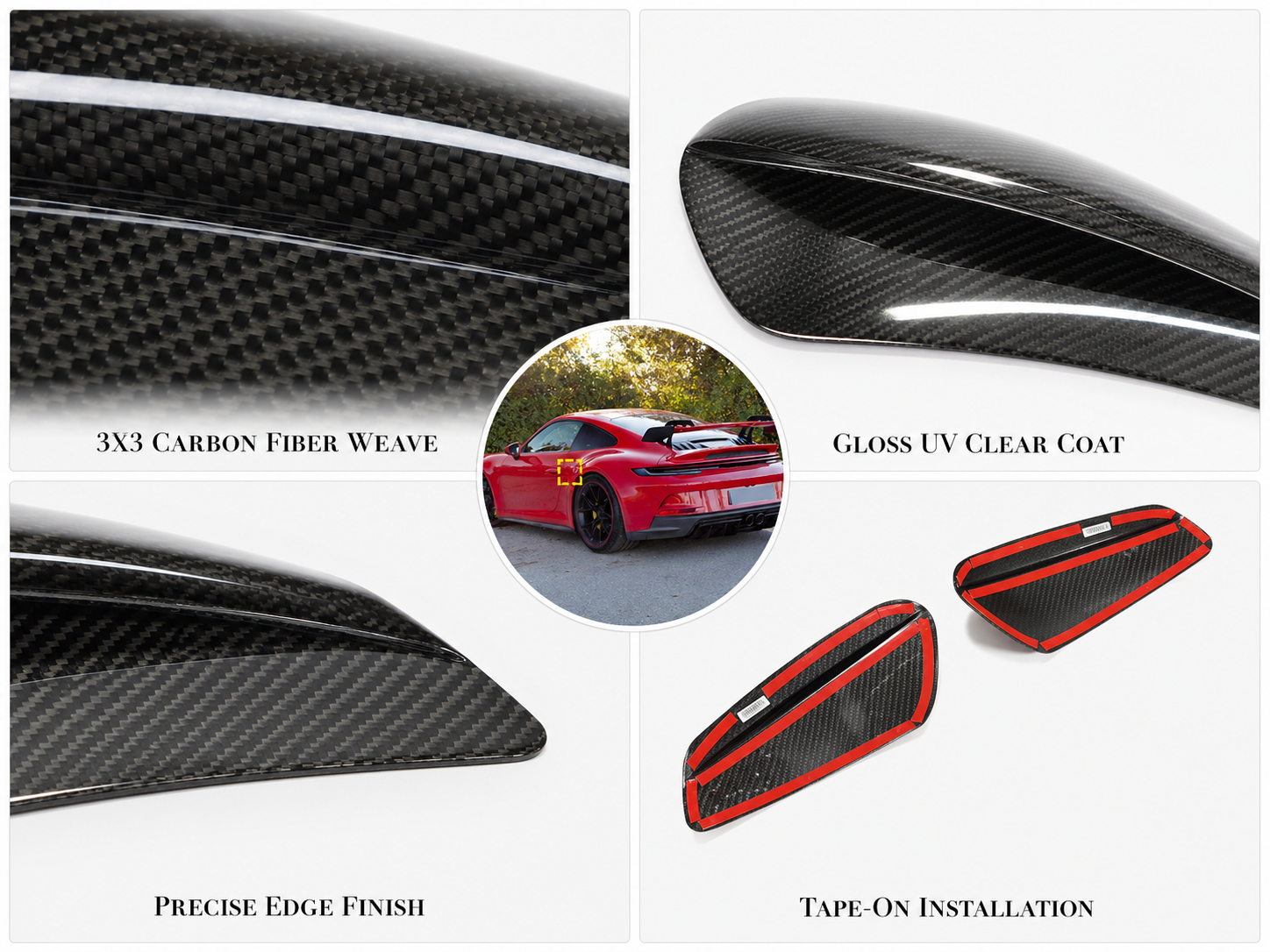Porsche 911 992 dry carbon side fender vent cover material and finish details