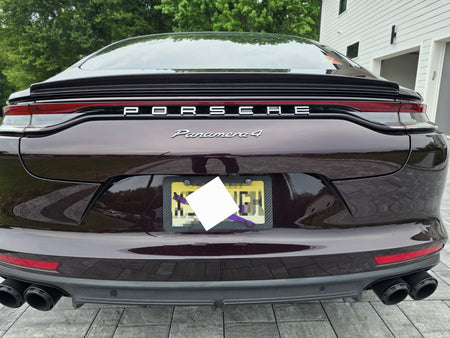 Porsche Panamera 971 hatchback rear trunk spoiler installed rear view