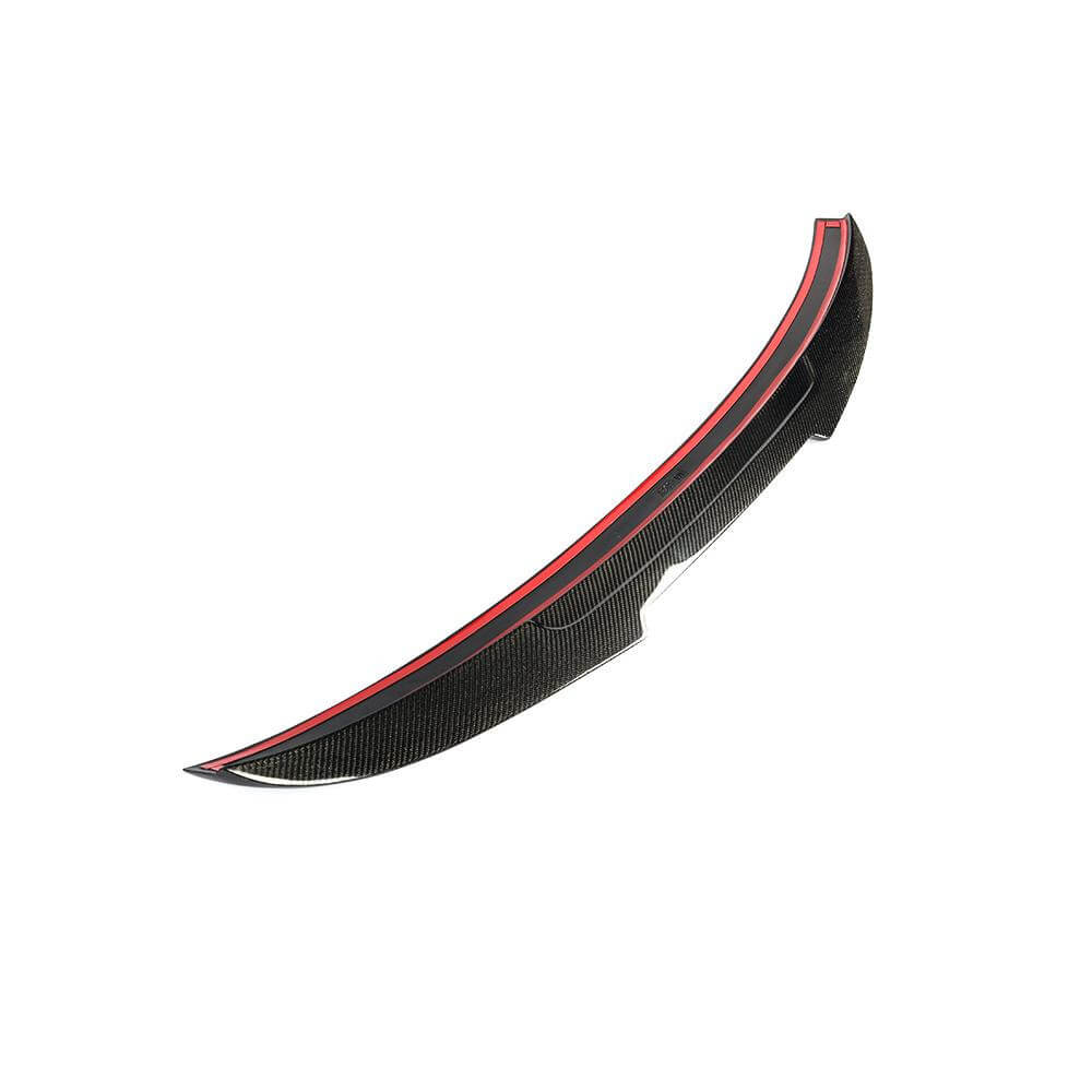 PSM-style carbon fiber trunk spoiler raised side profile and adhesive strip