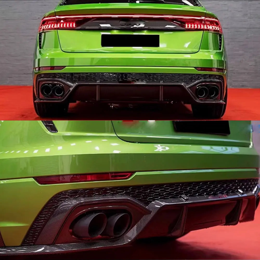 RS Q8 carbon fiber rear bumper diffuser installed fitment comparison