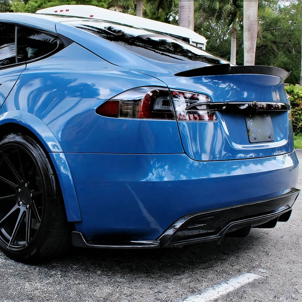 Tesla Model S carbon fiber rear diffuser installed view